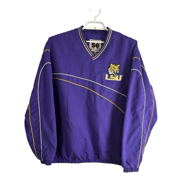 58 Sports Mens Jacket Size XXL Lsu Tigers Pullover Purple Side Zipper Football - Picture 1 of 11